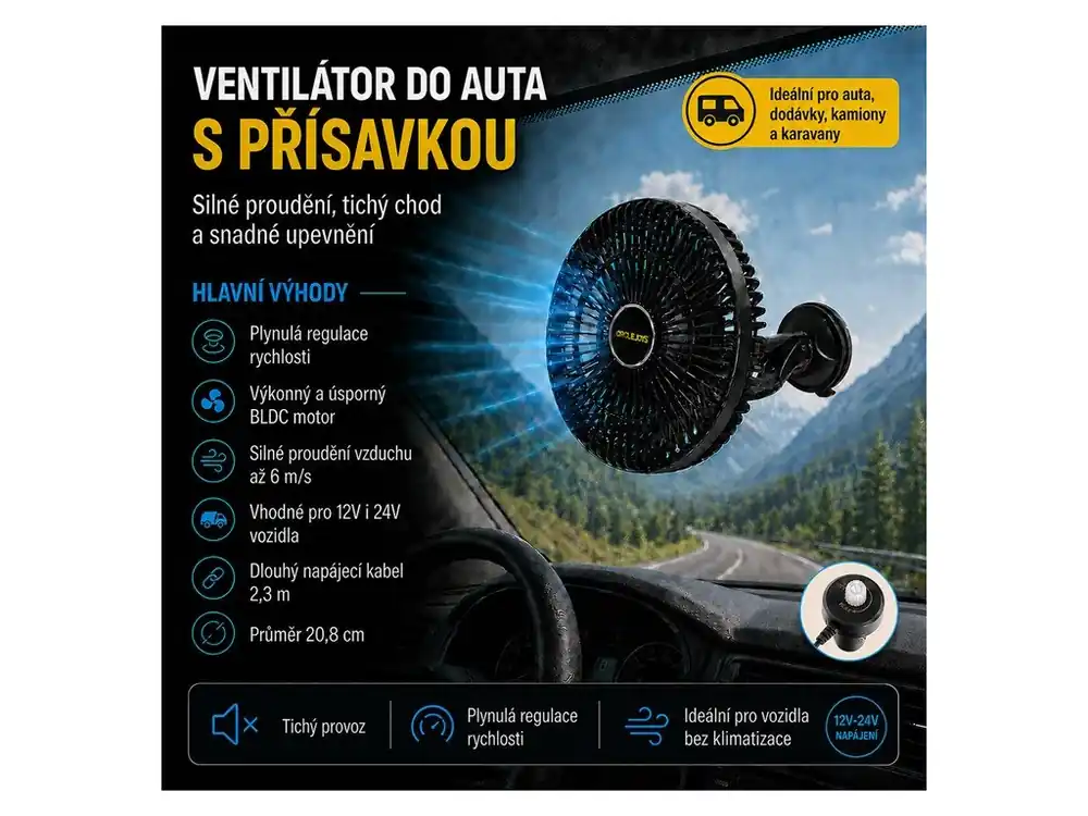 Kupte dnes | Ventilátor 208 mm s přísavkou 12-24V