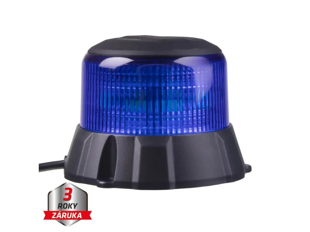 Téměř vyprodáno | Robustní modrý LED maják, černý hliník, 48W, ECE R65