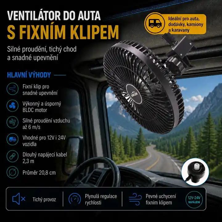 Ventilátor 208 mm na fixní klip 12-24V - Outlet