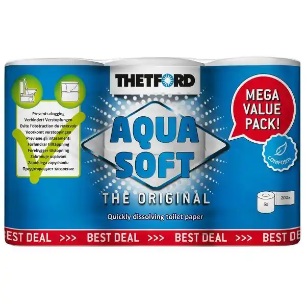 Toaletní papír Thetford Aqua Soft (6 rolí) pro chemická WC | K objednání